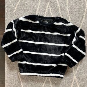 Flamingo Faux Fur Striped Sweatshirt Girls 10/11